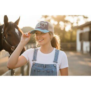Farm Girl Show Hair Don't Care Distressed  Strapback Adjustable Ponytail Hat